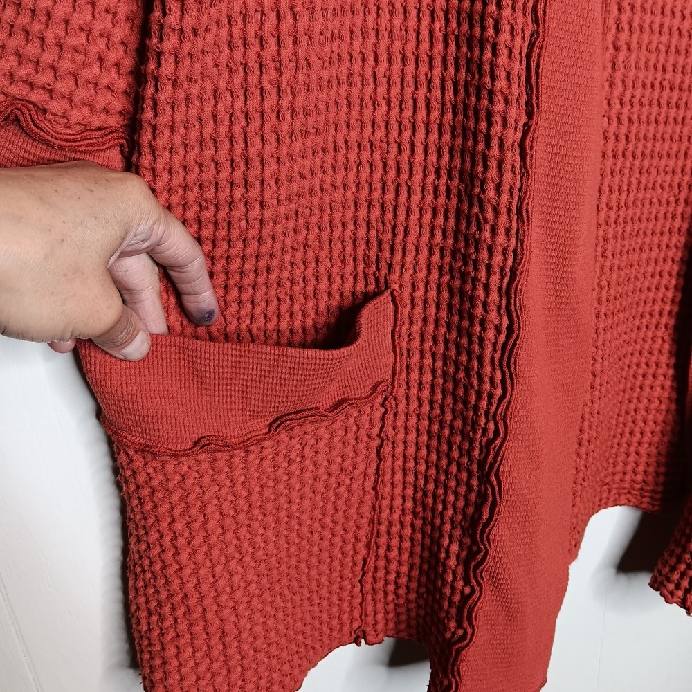 Anthropologie Focus Casual Life Cardigan S Burnt Orange Waffle Knit Lagenlook - Picture 4 of 8